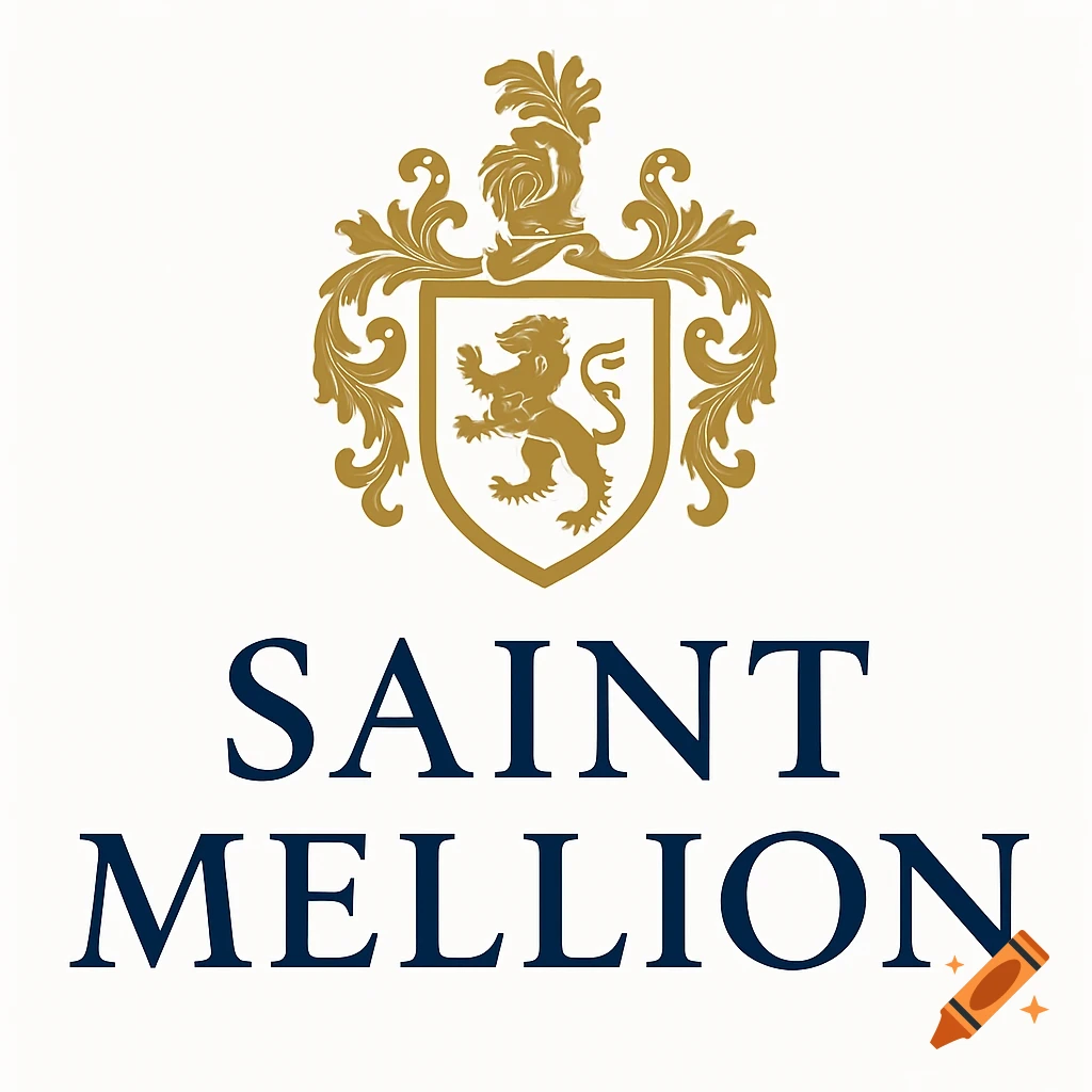 A golden coat of arms with a lion on a shield above the text SAINT MELLION in dark blue on white.
