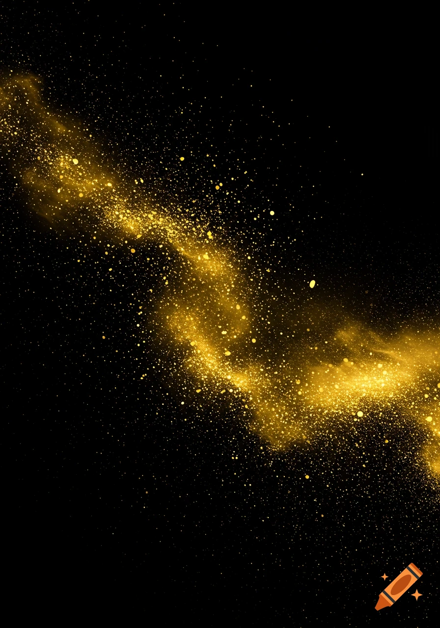 Golden particles stream across a black background