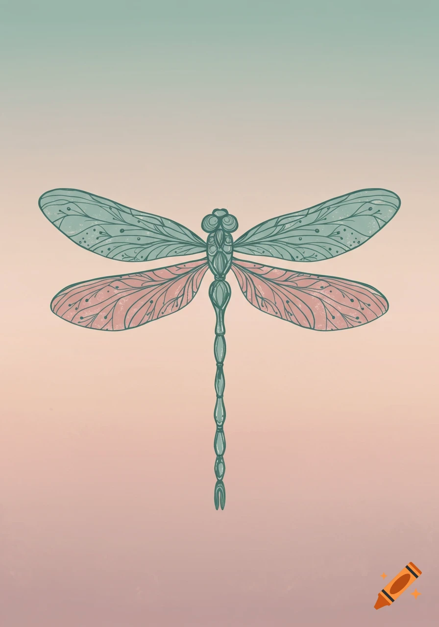 Boho drawing of a dragonfly against a gradient background