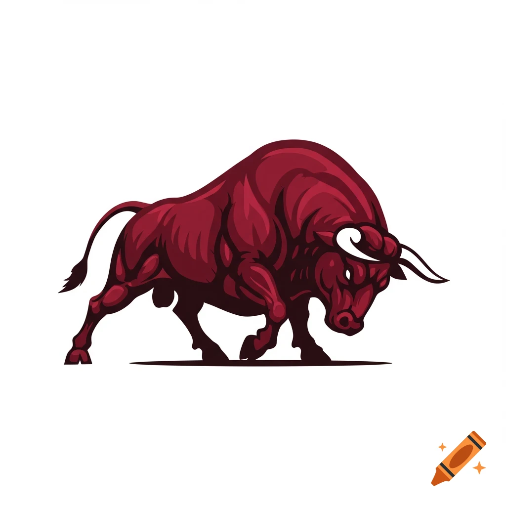 A red bull in a charging pose, in a vector illustration style.