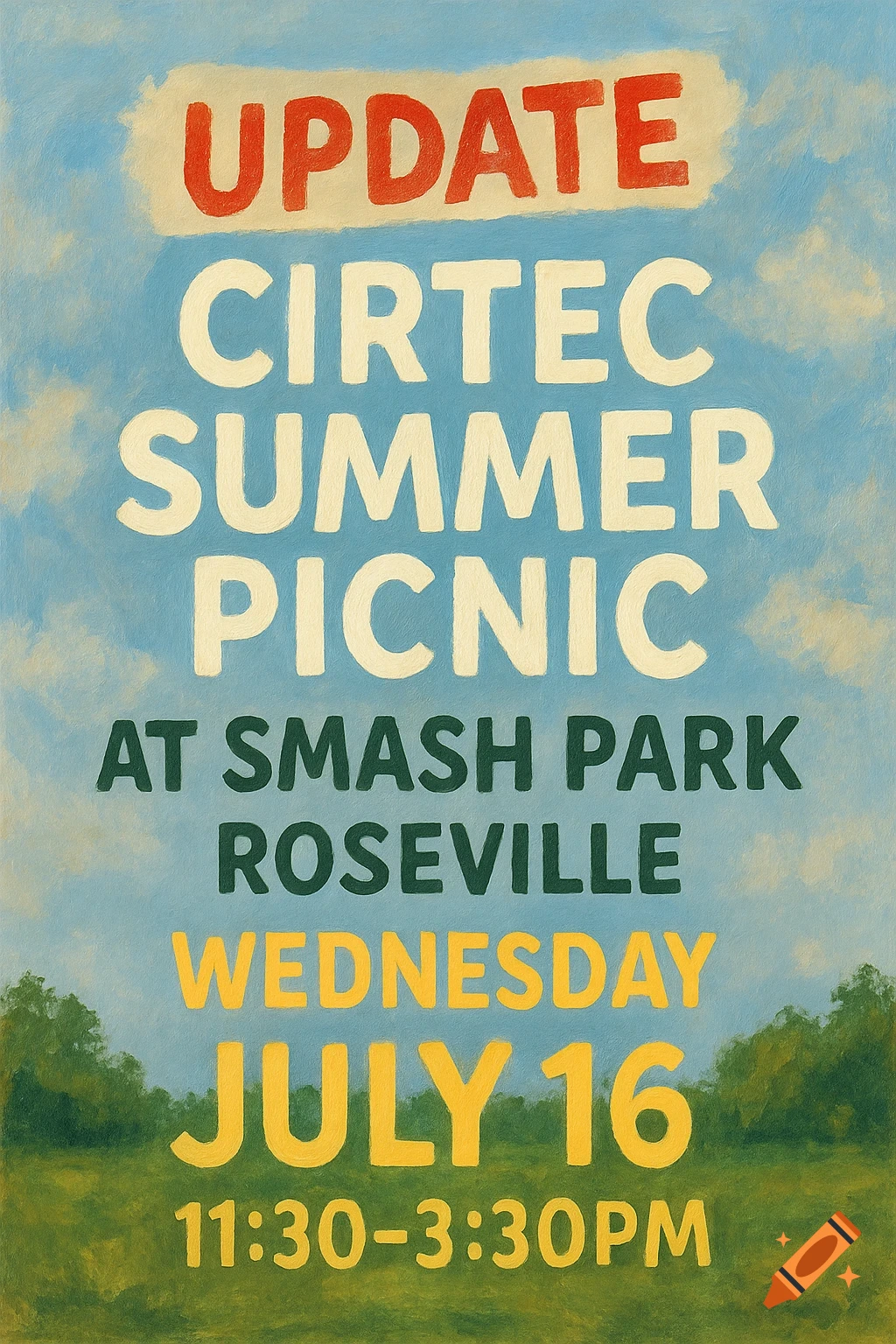 Flyer announcing Cirtec Summer Picnic at Smash Park Roseville on Wednesday, July 16, 11:30 AM-3:30 PM.