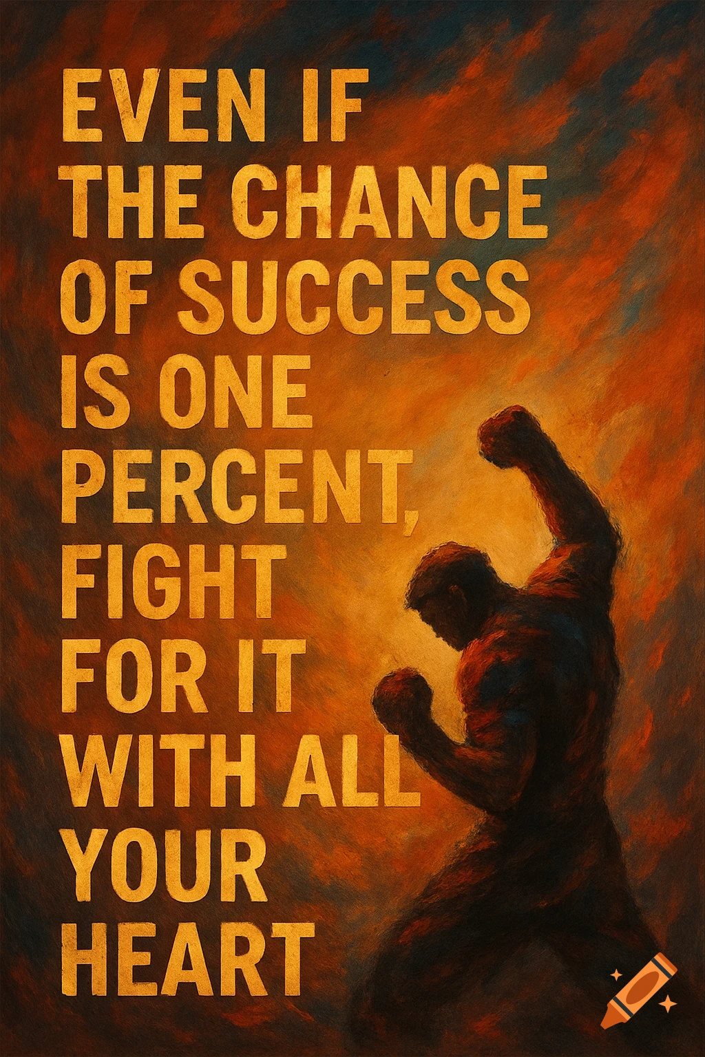 Motivational art with text 'Even if the chance of success is one percent, fight for it with all your heart'.