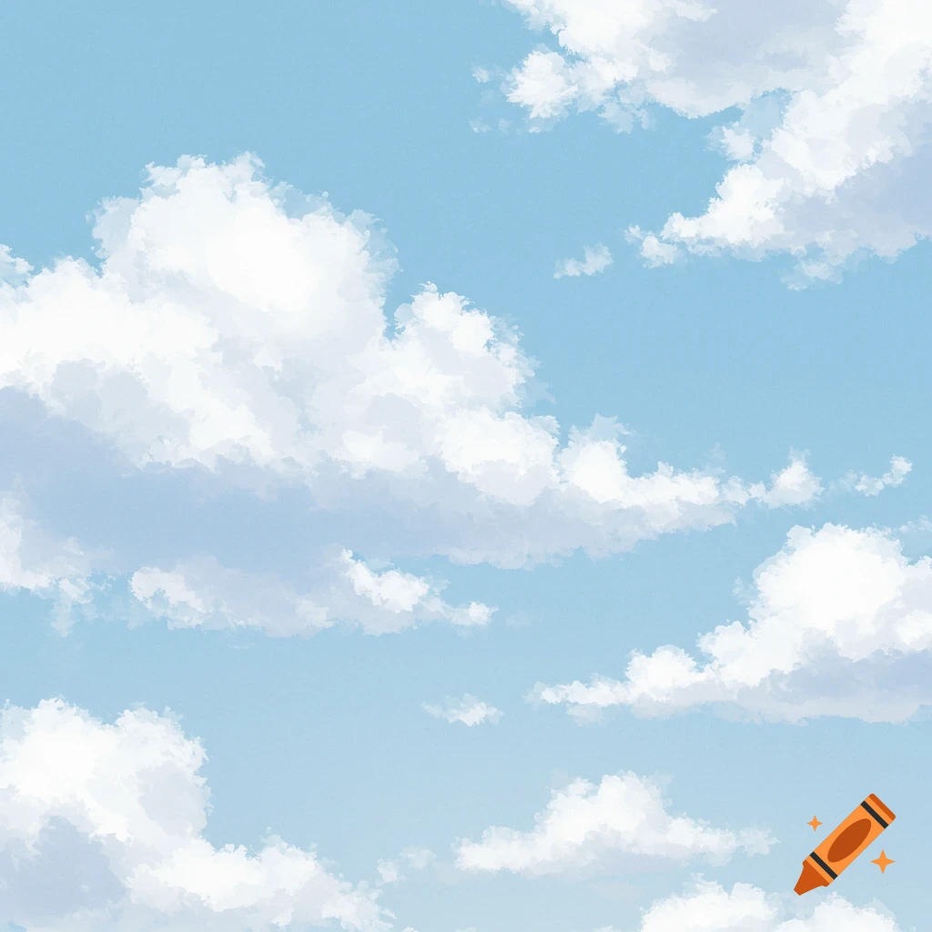 Abstract art of a blue sky with white clouds.