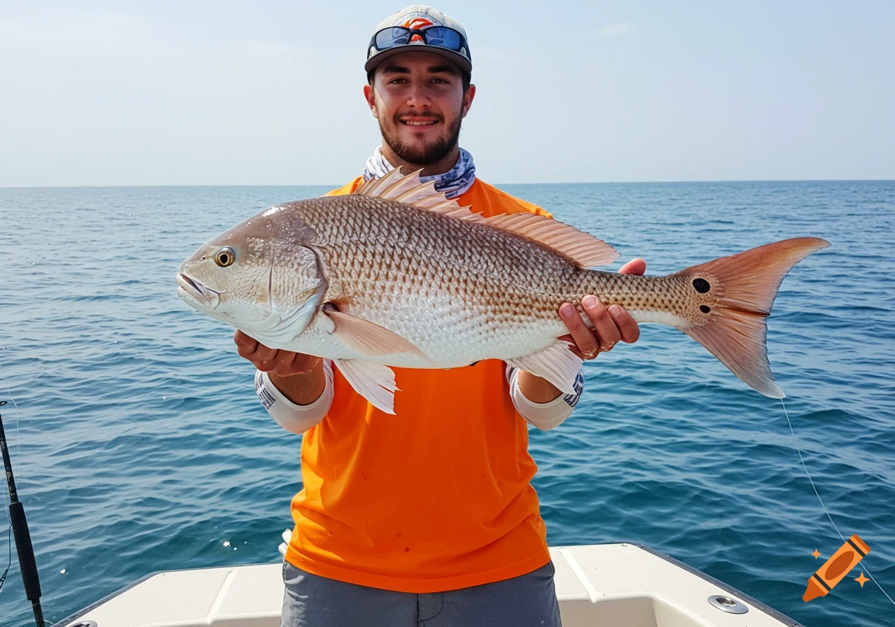 Person holding a large fish on a boat at sea