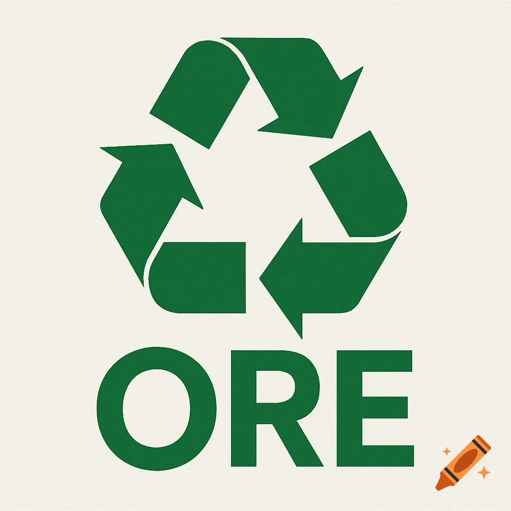 Green recycling symbol above the text ORE on a light background.