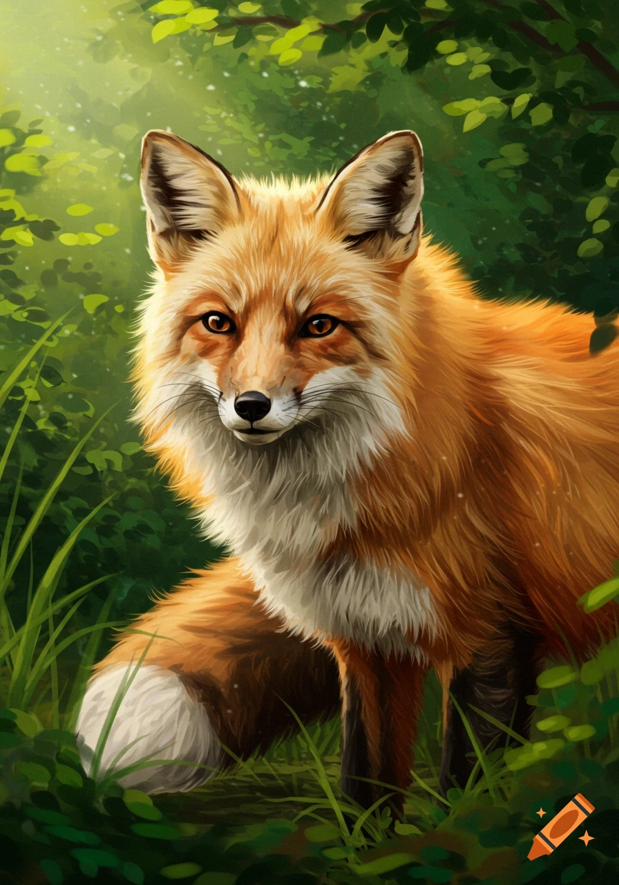 A red fox in a forest illustration.