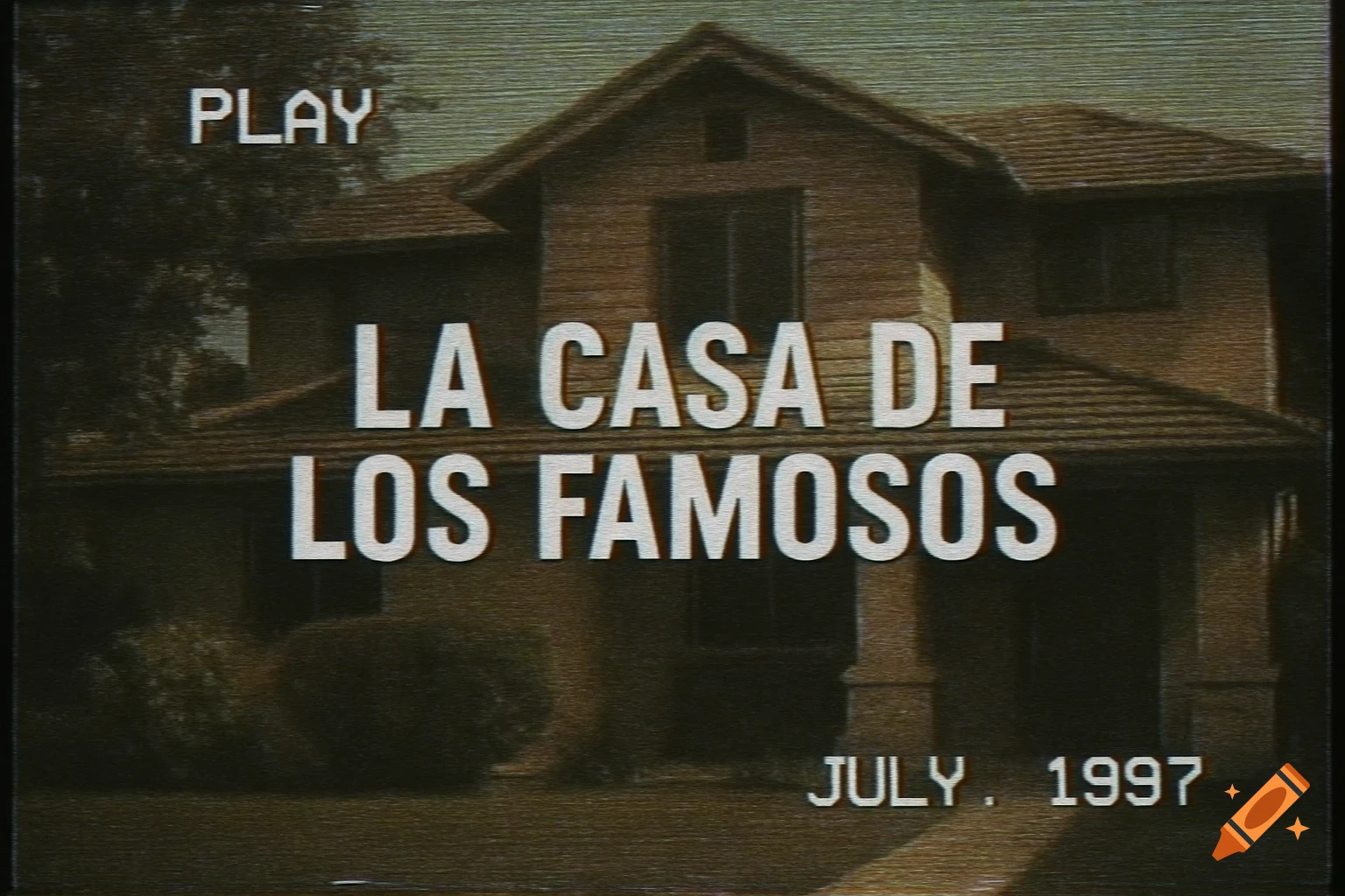 VHS recording style image of a house with the title 'La Casa de Los Famosos' and date 'July 1997'
