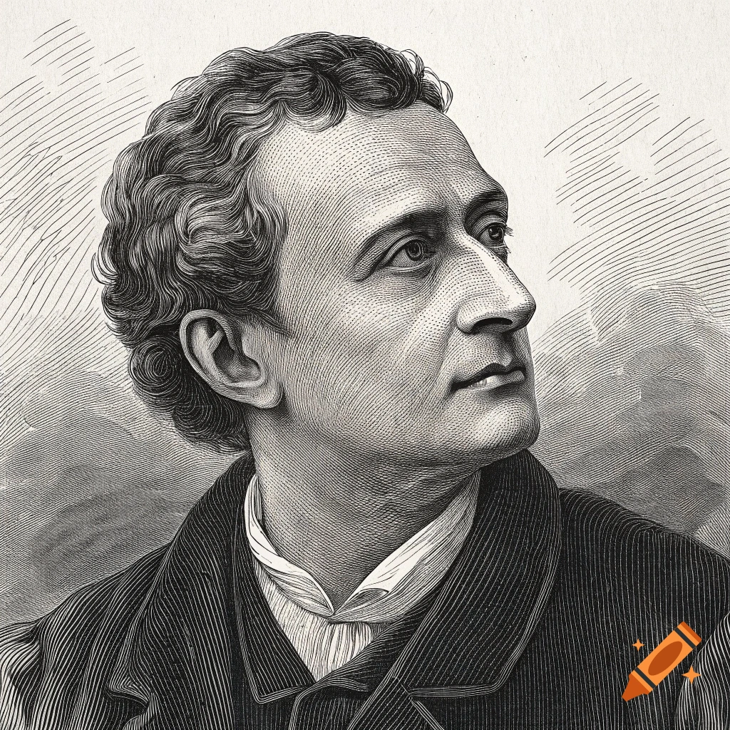 Black-and-white vintage engraving portrait of a man looking up and to the right.