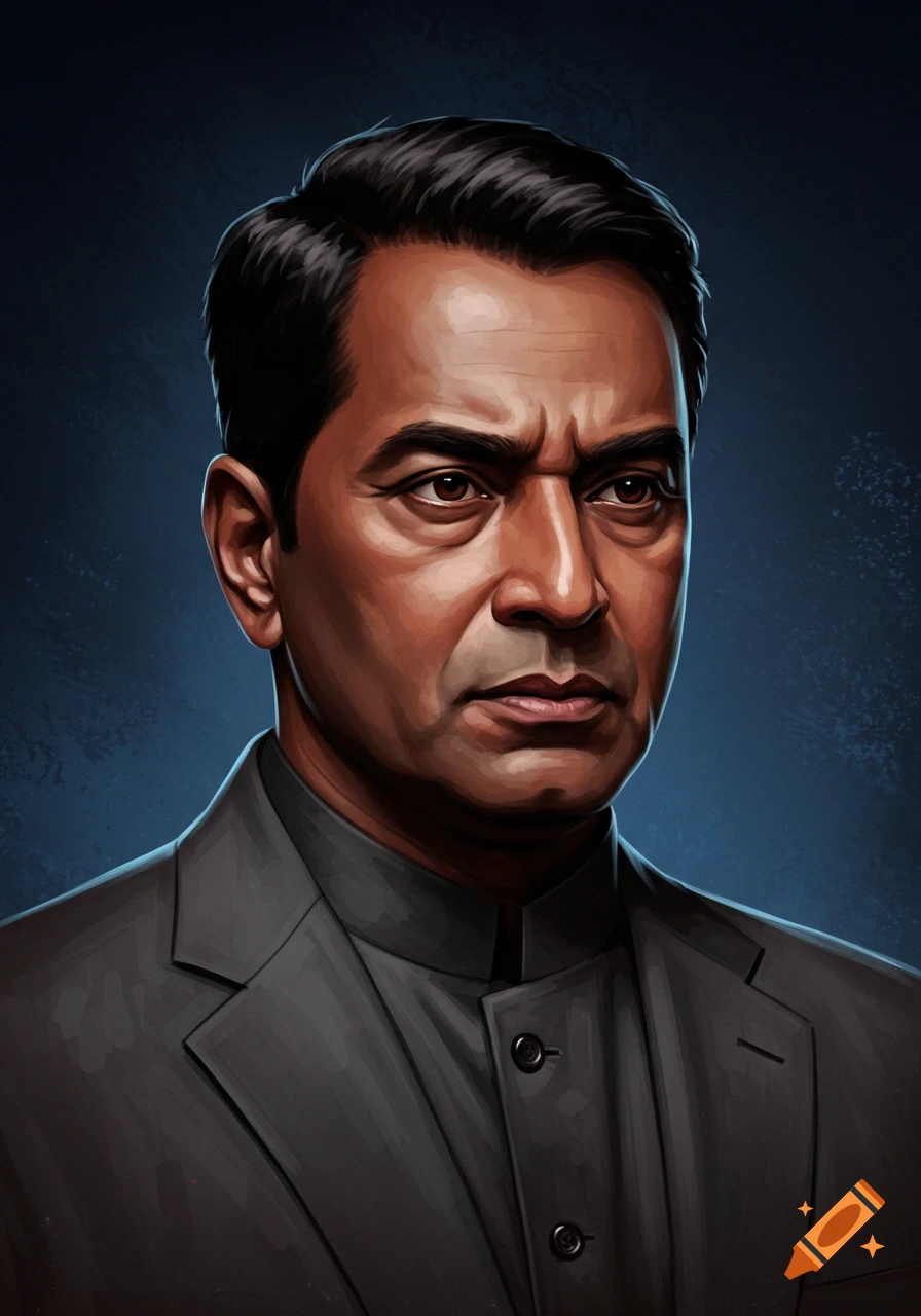 Illustrated portrait of a man in a suit.