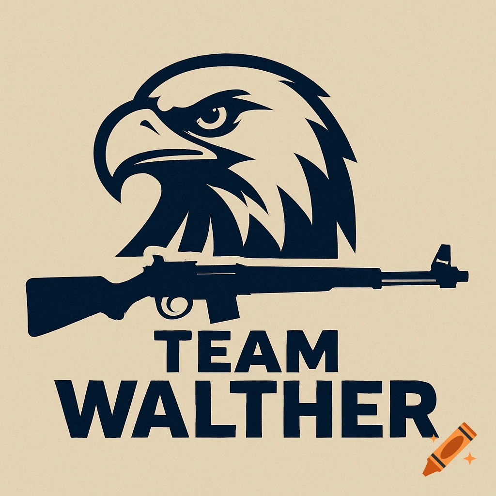 Logo featuring an eagle's head and a rifle with the text Team Walther.