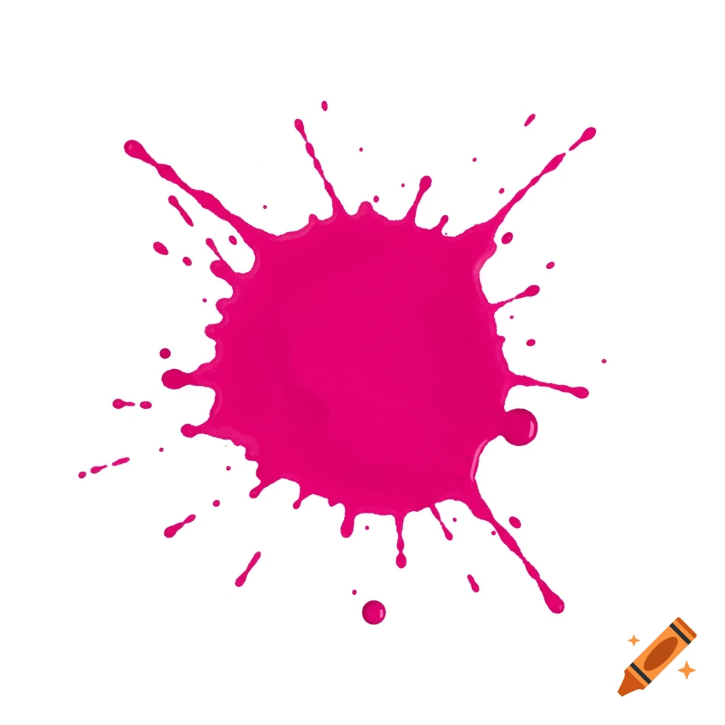 A bright pink paint splat on a white background.