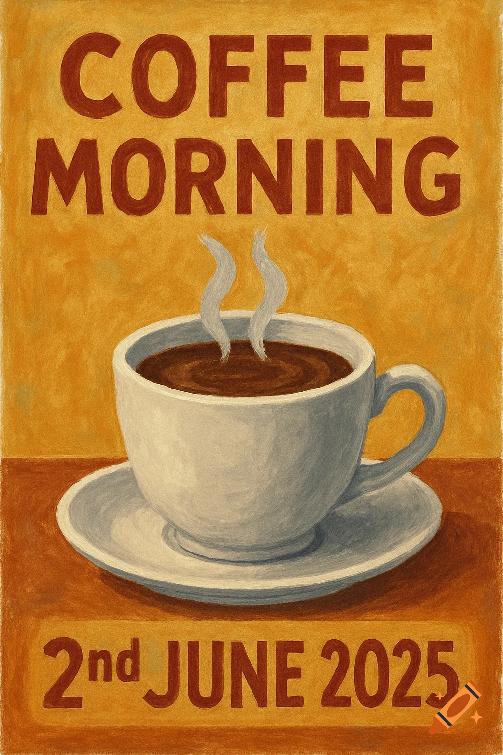 Vintage style poster advertising a coffee morning with a cup of coffee