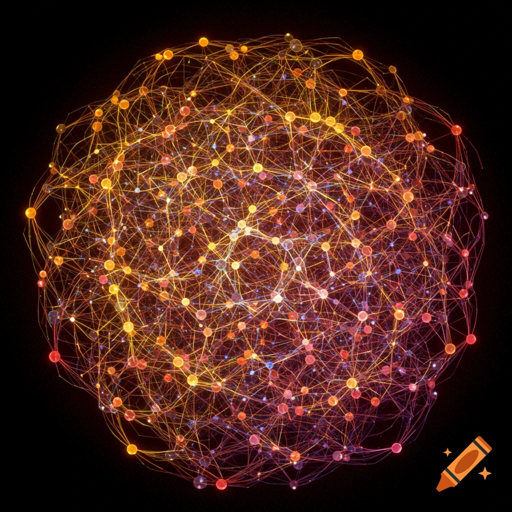 Glowing network of interconnected nodes forming a sphere