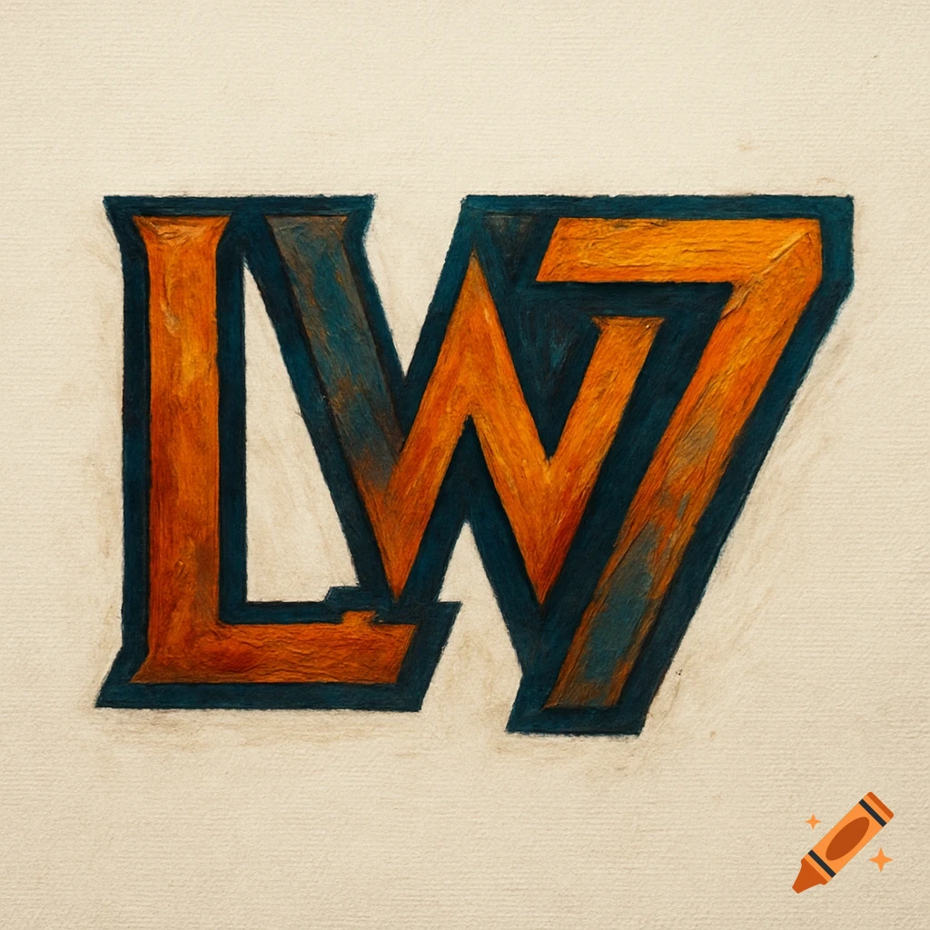 Logo using L, W, and 7 with a painted texture.