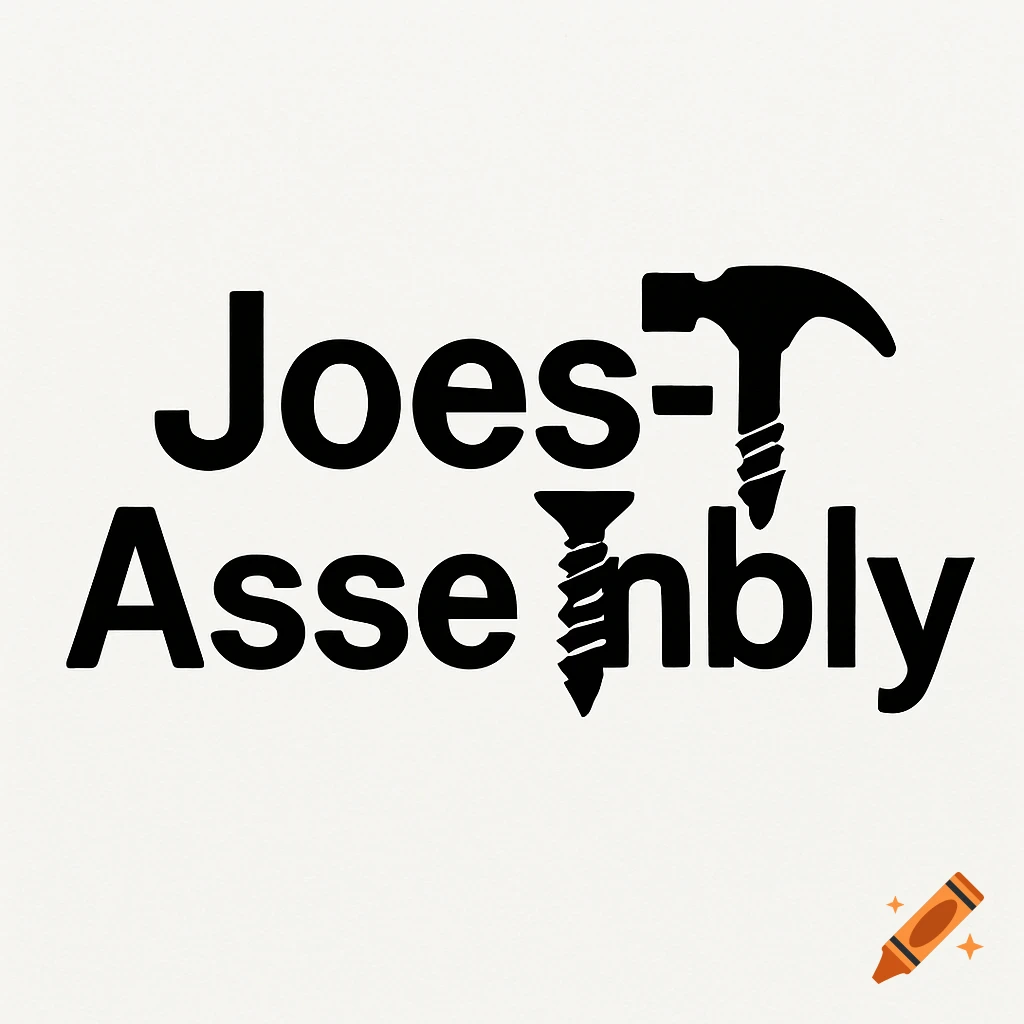 Logo with the text 'Joes-Assembly', a hammer, and a screw.