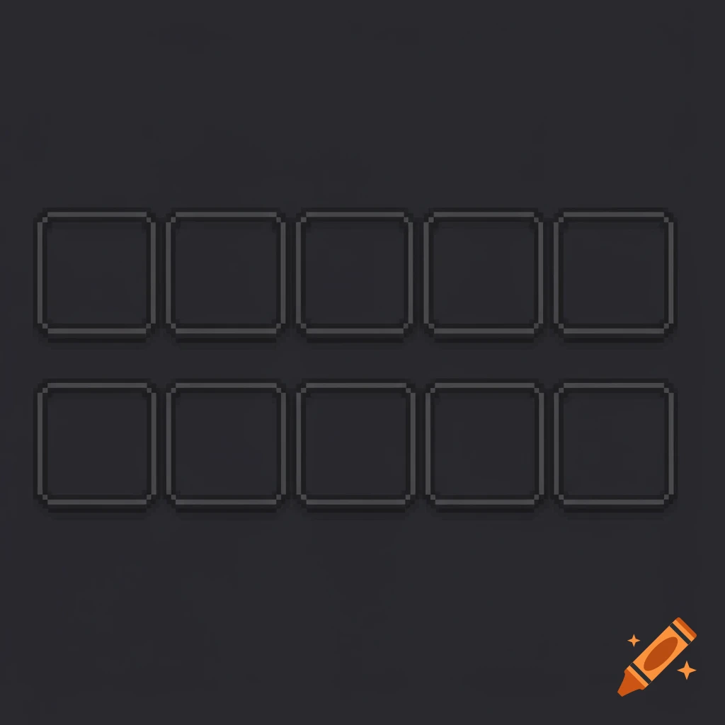 Pixelated hotbar with ten empty slots against a dark background.