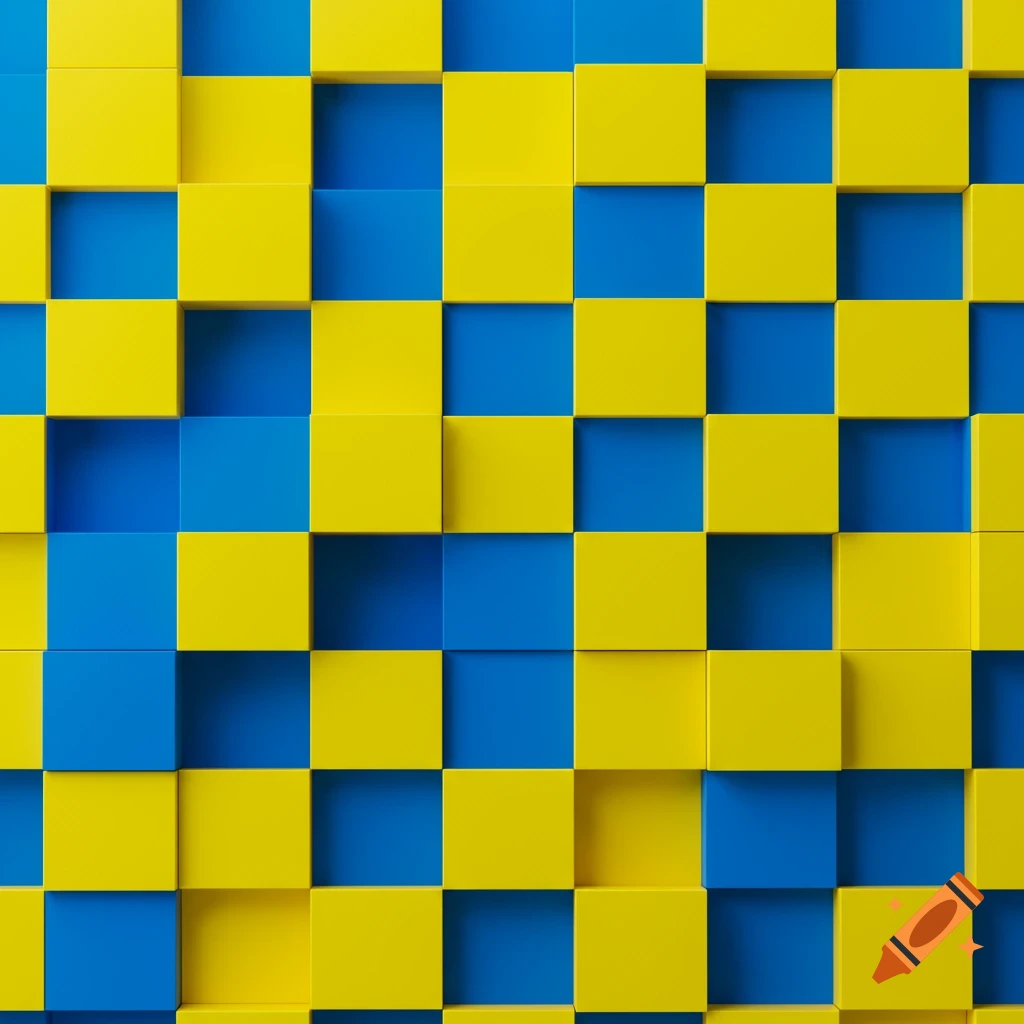 A pattern of yellow and blue 3D cubes.