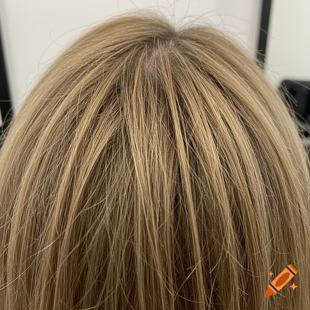 Close-up from above of blonde hair on a head