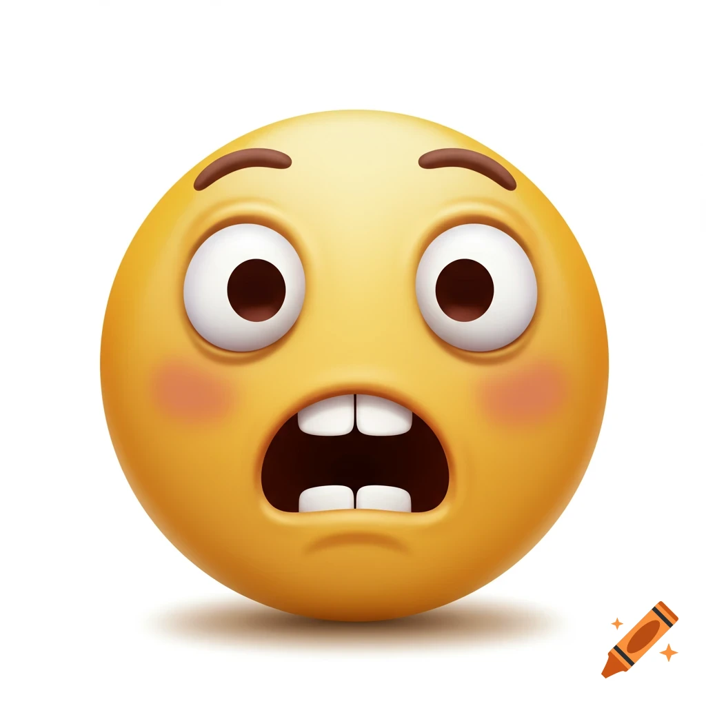 A 3D emoji with a shocked expression