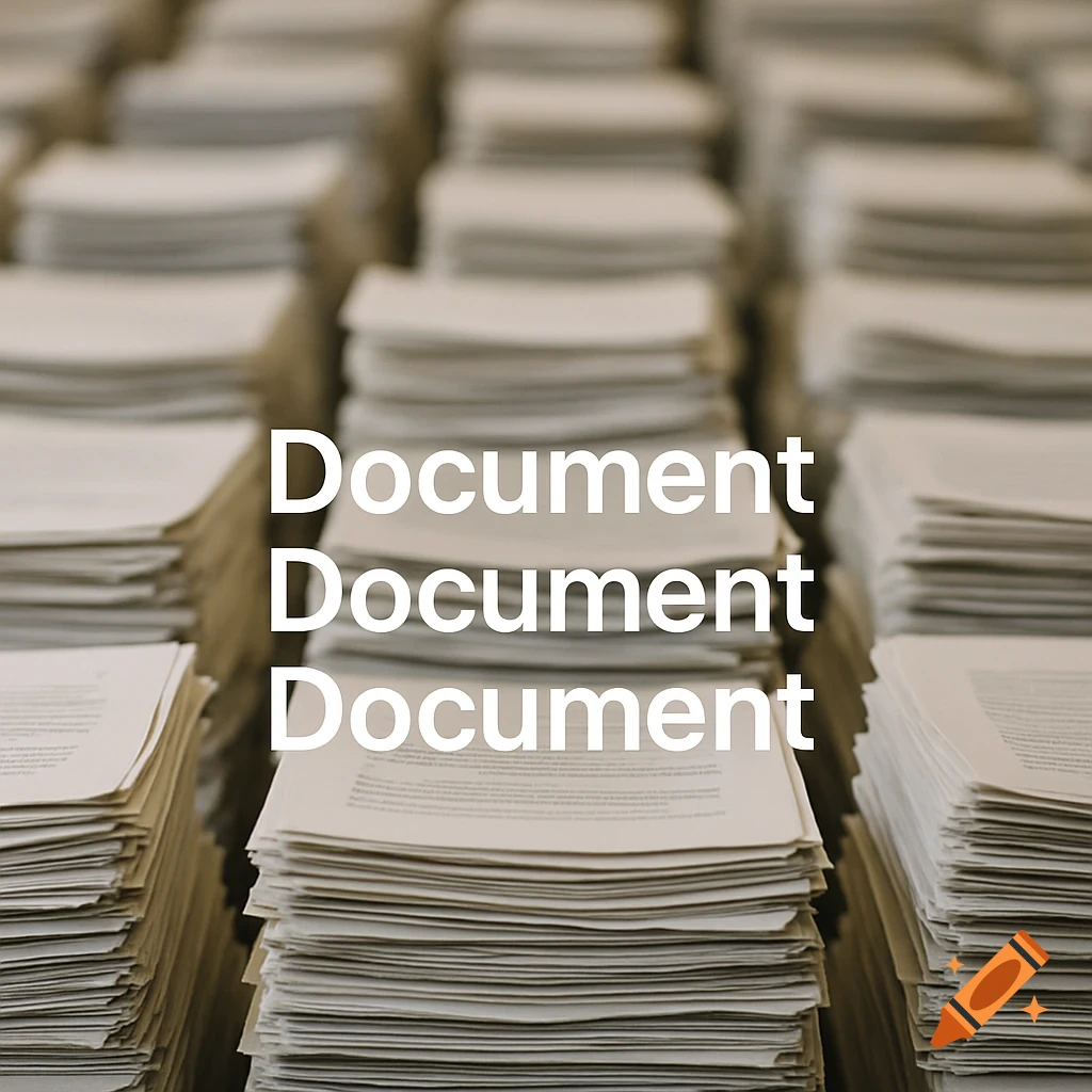 Stacks of paper with the word 'Document' repeated three times