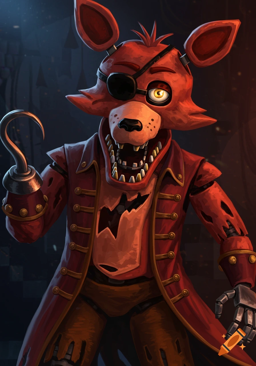 Illustration of Foxy the pirate from Five Nights at Freddy's holding a hook.