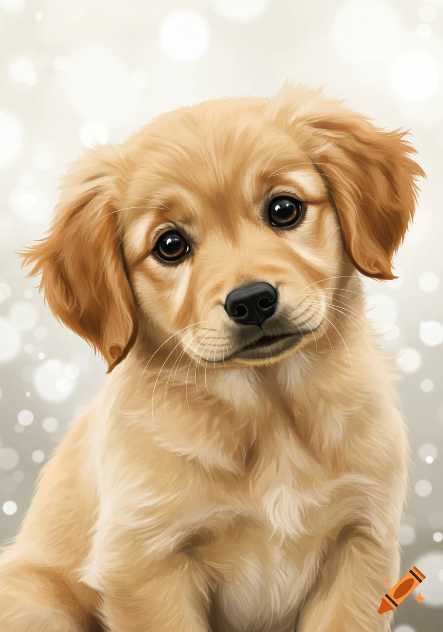 Close-up portrait of a cute golden retriever puppy with a soft bokeh background.