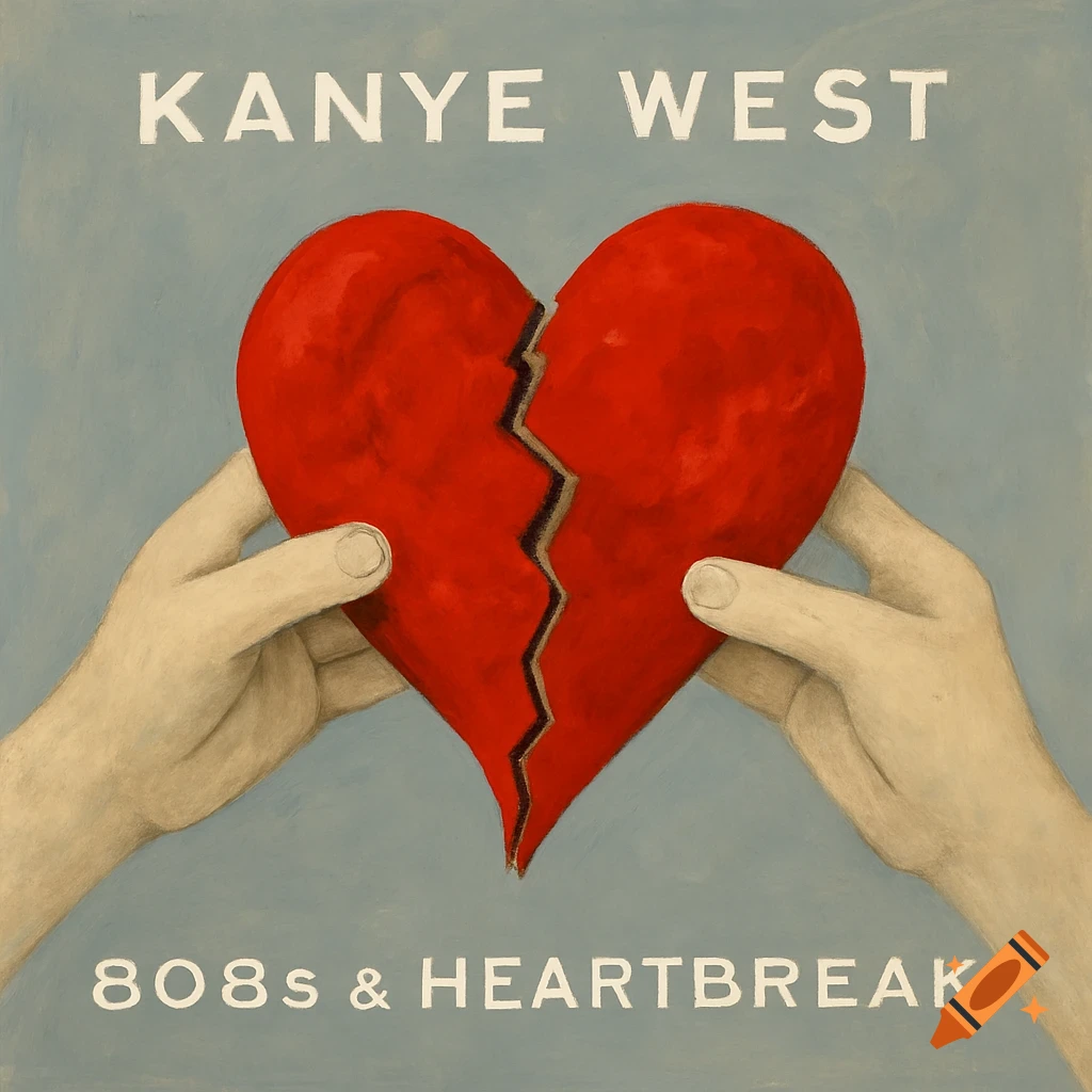 Illustration of hands holding a broken red heart with text, like an album cover.
