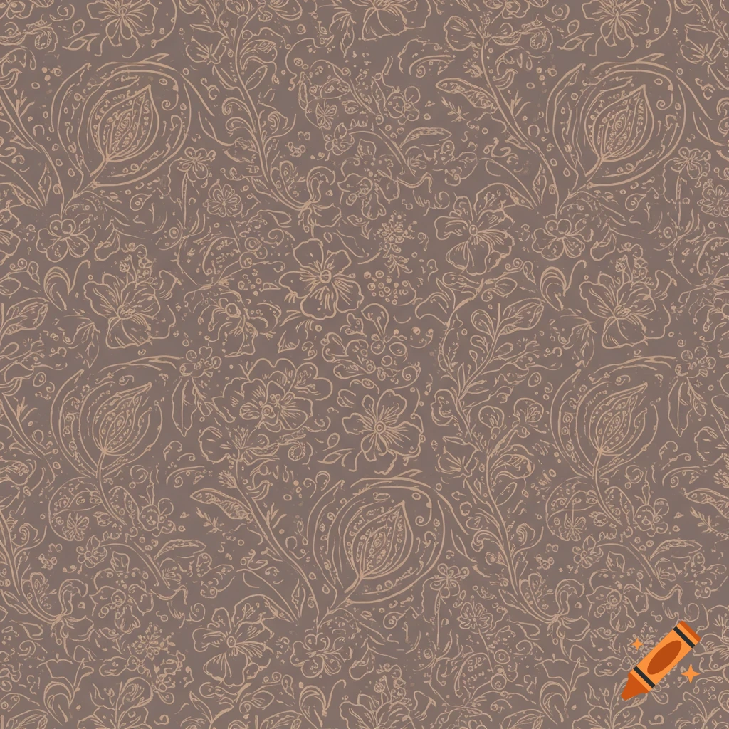 Seamless brown floral and paisley line art pattern