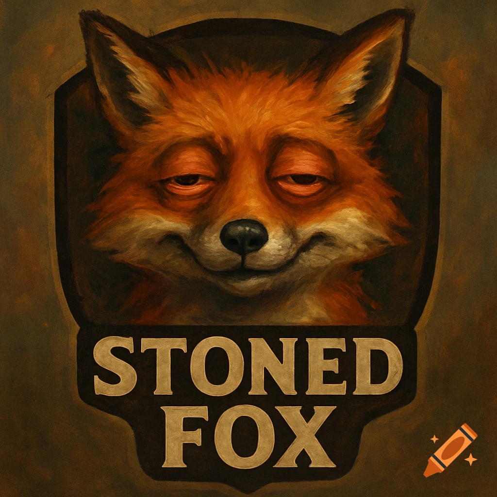Painterly style close-up of a fox head with drooping eyes above the text 'STONED FOX'.