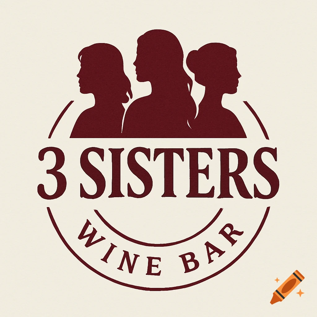 Logo with silhouettes of three women and text "3 SISTERS WINE BAR".