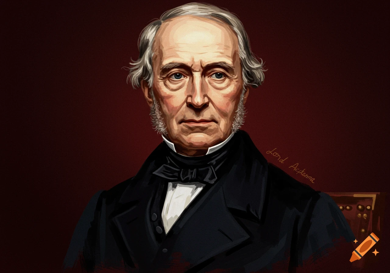 Painted portrait of a man in historical attire against a dark background