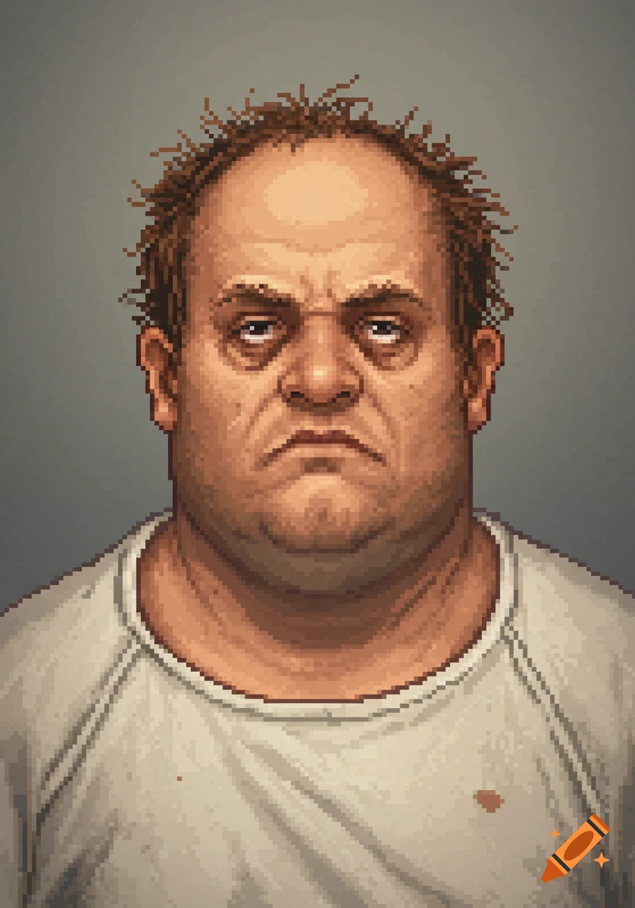 Pixel art mugshot portrait of an unkempt man.