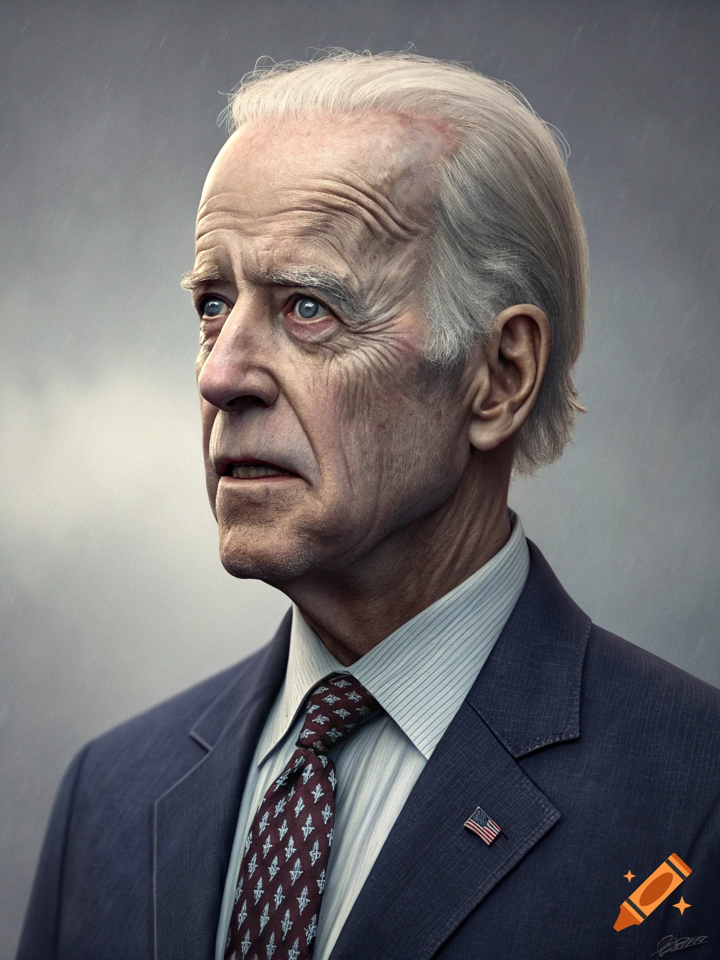 Realistic portrait of Joe Biden looking left.