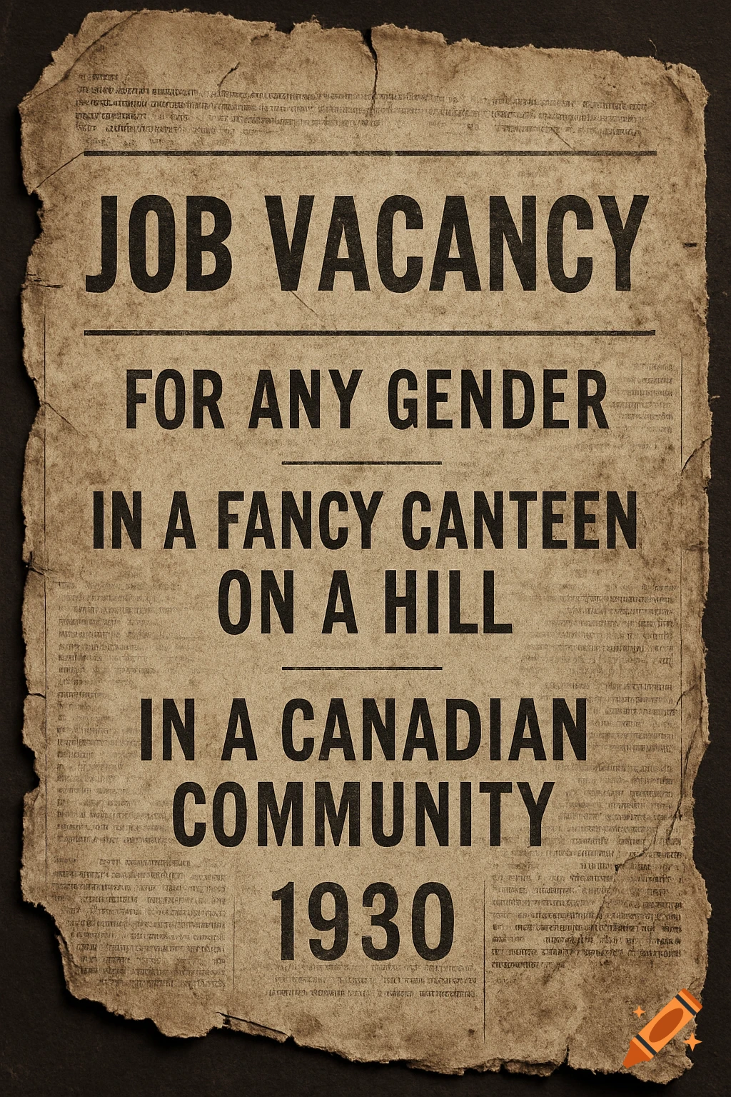 An old, torn newspaper ad for a job vacancy in 1930.