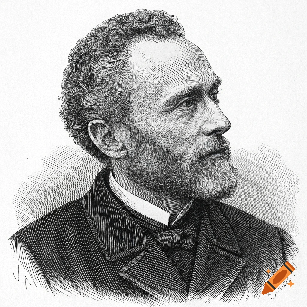 Black and white vintage style etching of a man in a suit and bow tie.