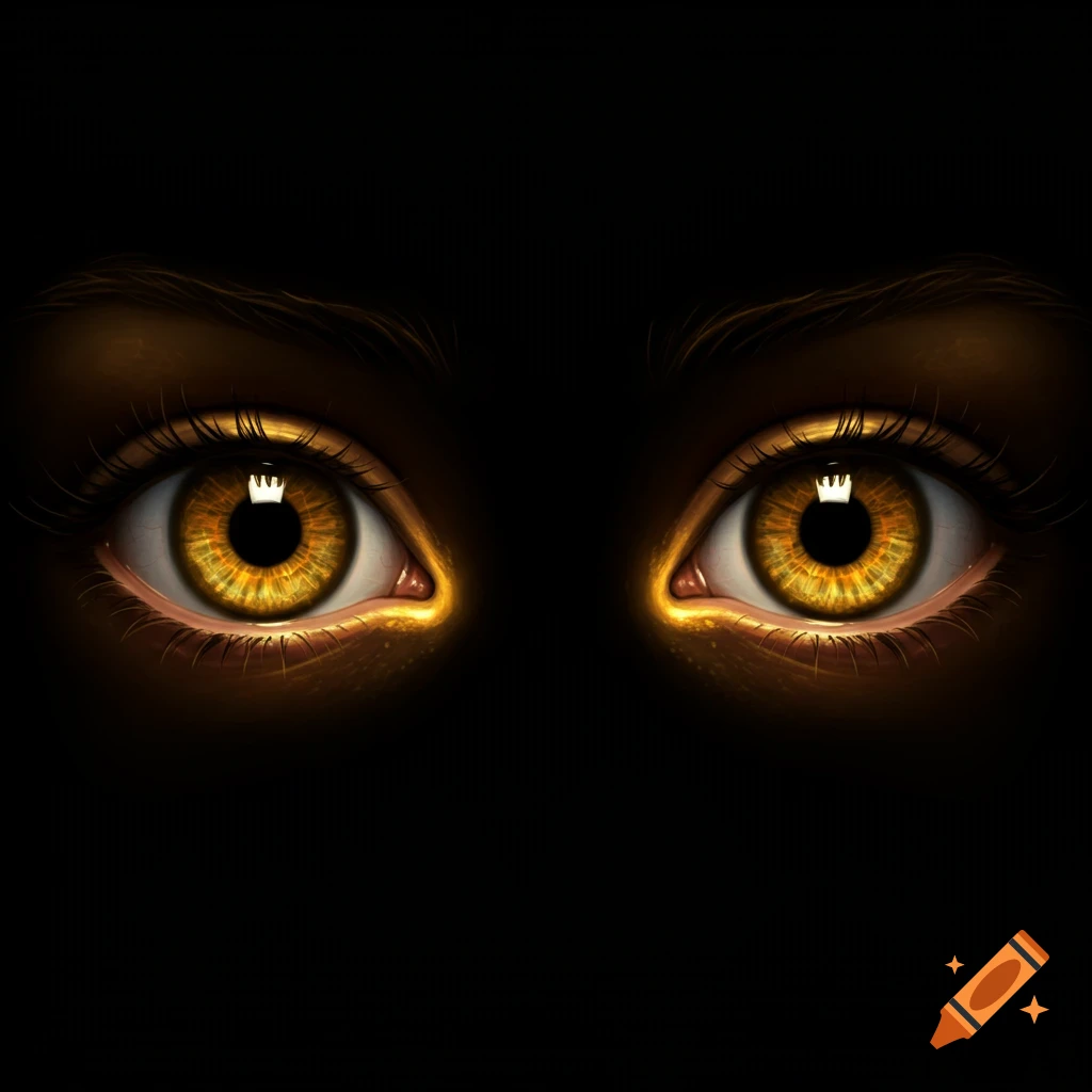 Close up of two golden eyes glowing in the dark.