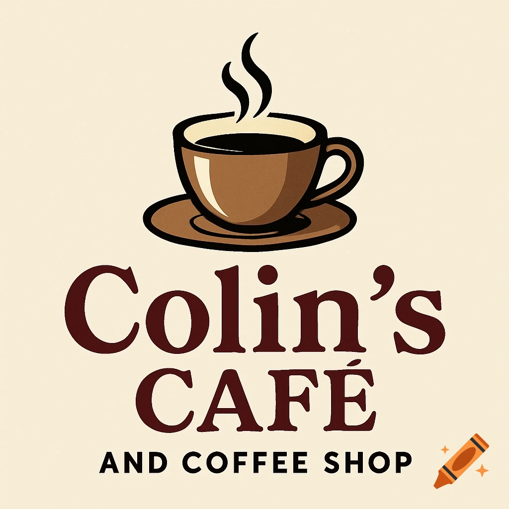 Logo with a coffee cup and the text 'Colin's CAFE AND COFFEE SHOP'