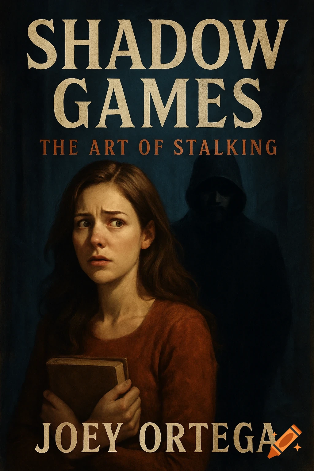 Book cover for Shadow Games: The Art of Stalking, showing a scared woman and a shadowy figure.
