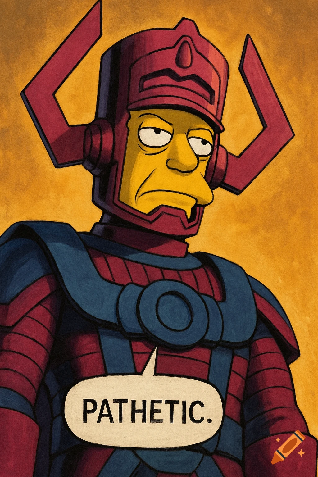 Cartoon crossover of Principal Skinner from The Simpsons dressed as Galactus, saying 'Pathetic' in a speech bubble.