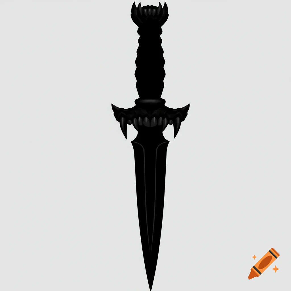 A black dagger with a hilt shaped like vampire teeth.