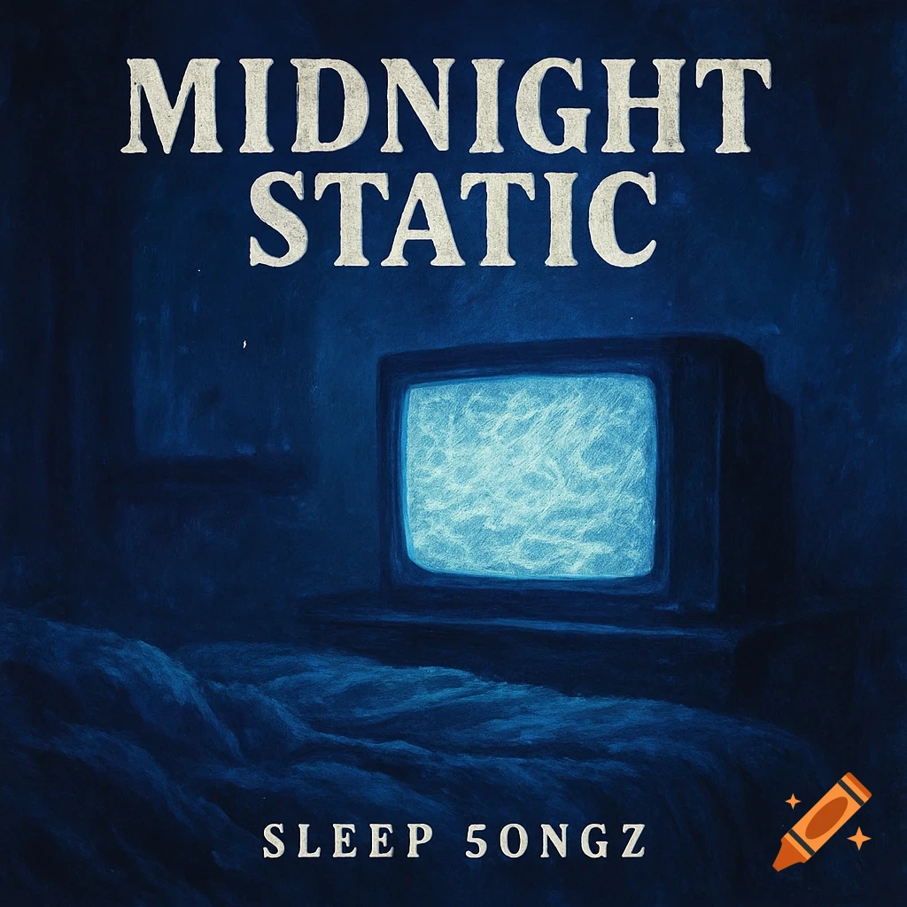 Dark, stylized image of a vintage TV showing static in a bedroom, with album title 'Midnight Static'.