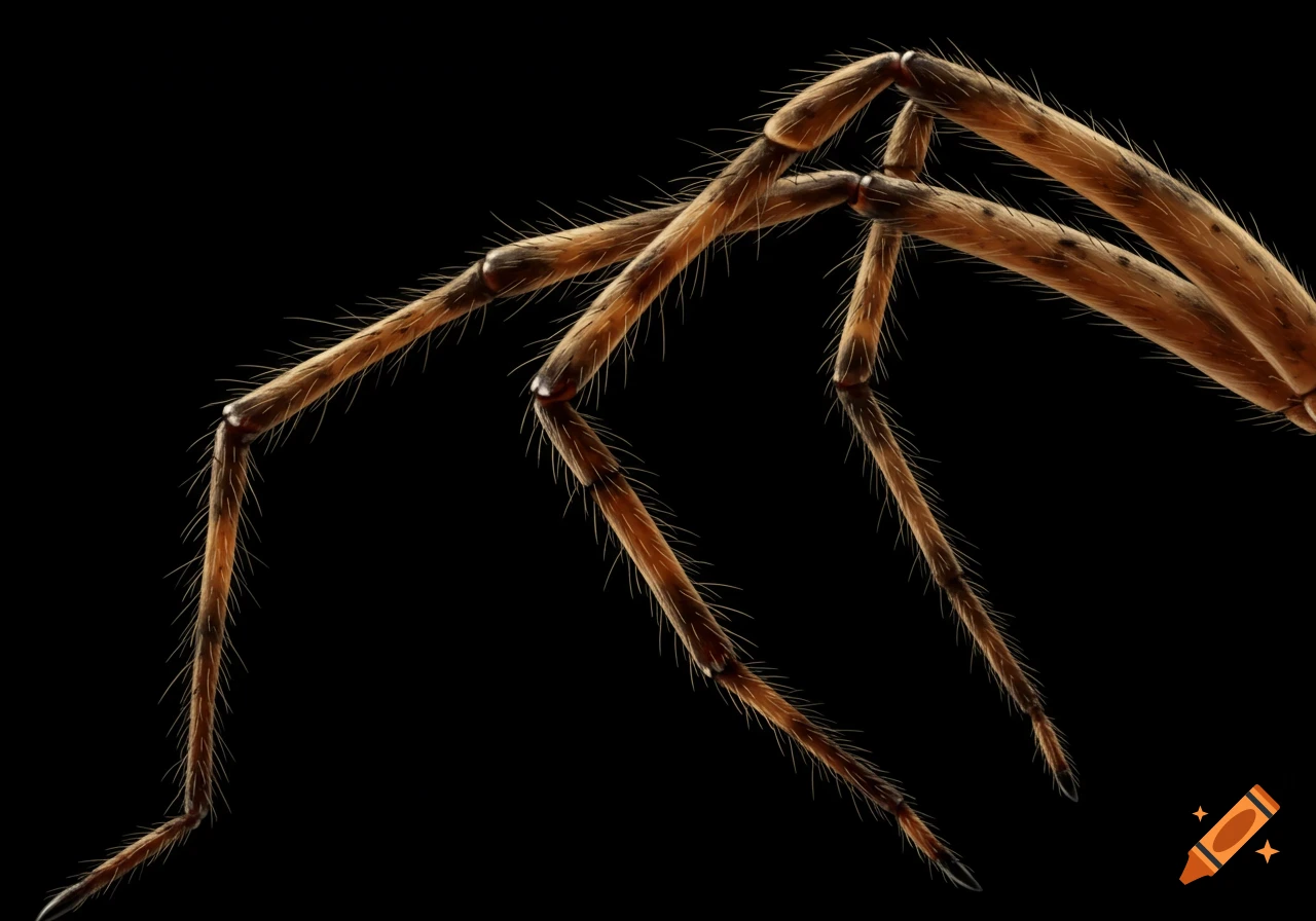Close-up of hairy spider legs on a black background.