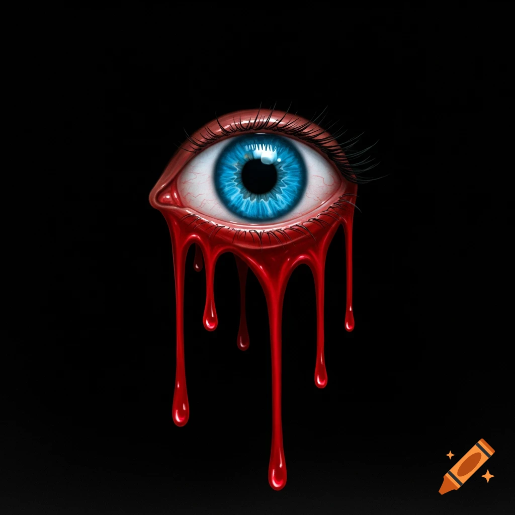 Illustration of a human eye weeping blood.