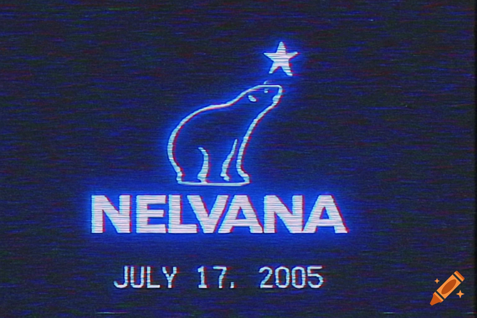 Blue screen with a white outline of a polar bear looking up at a star. Below are the words NELVANA and JULY 17. 2005, with a VHS effect.