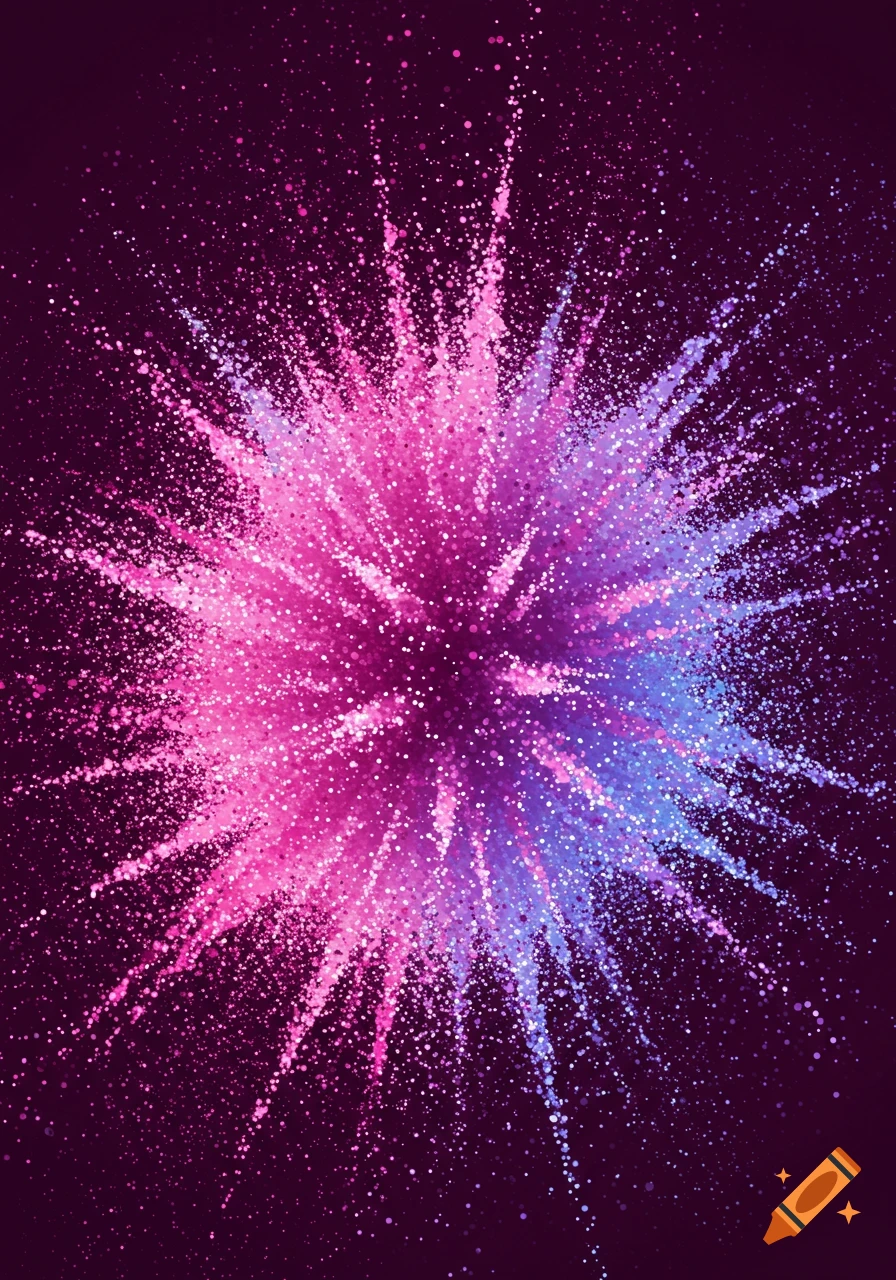 An explosion of pink, purple, and blue glitter on a dark background.