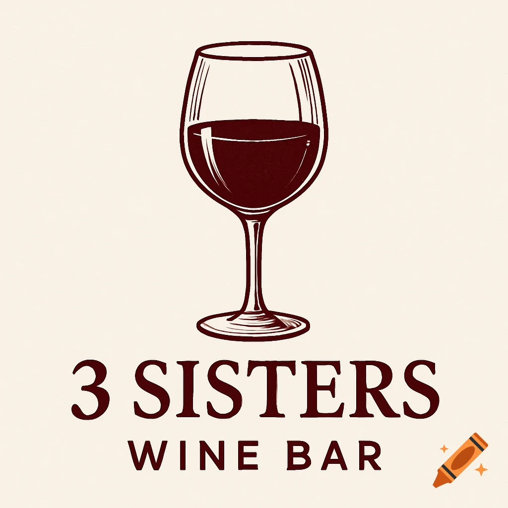 Logo for 3 Sisters Wine Bar featuring a wine glass