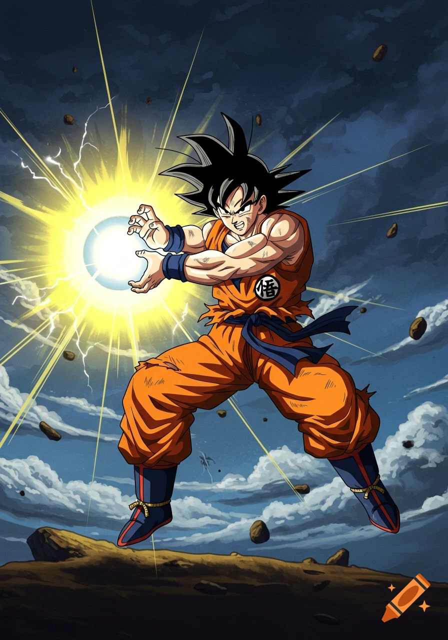 Goku from Dragon Ball Z charging an energy attack in anime style.