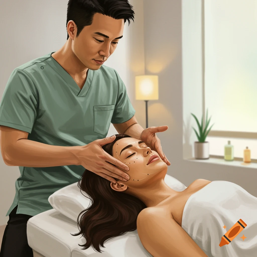 A person gives another person a face massage.