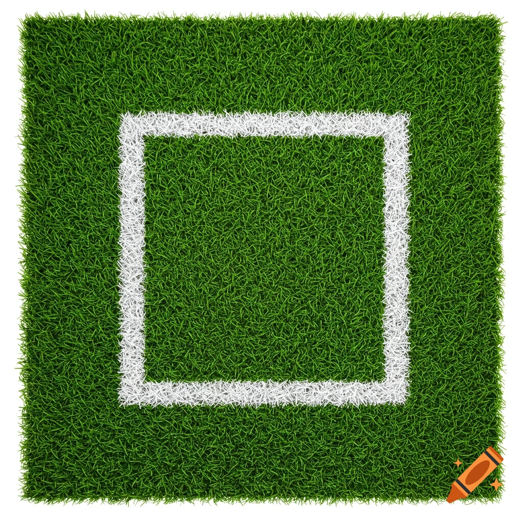 White square outline painted on green grass turf.
