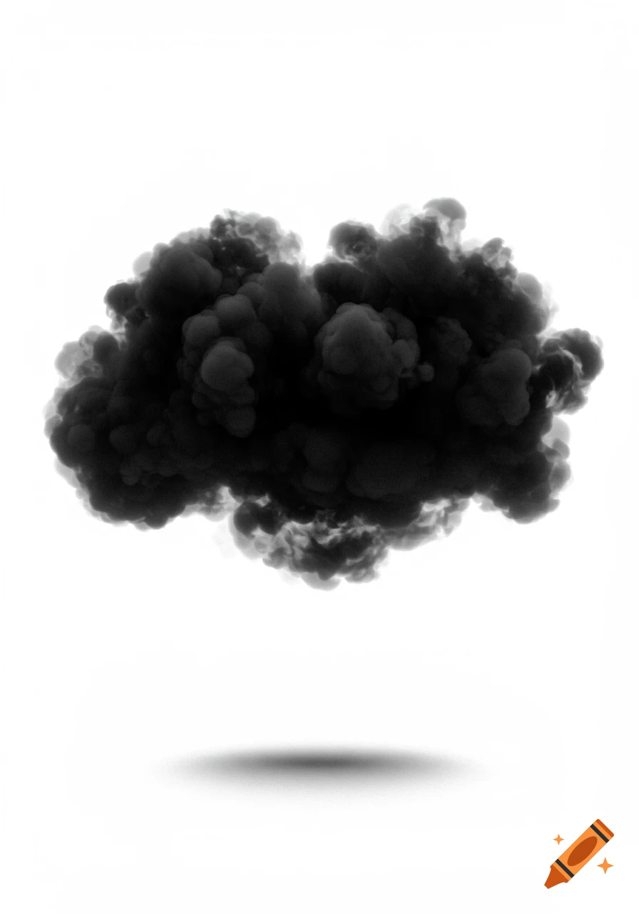 A dark black nebulous shape floating over a white background with a subtle shadow.